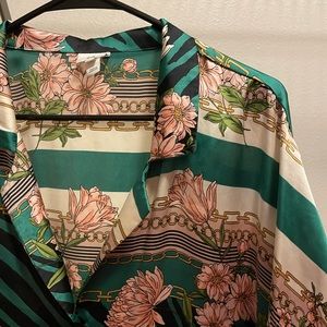 Floral Teal Silk Button Down